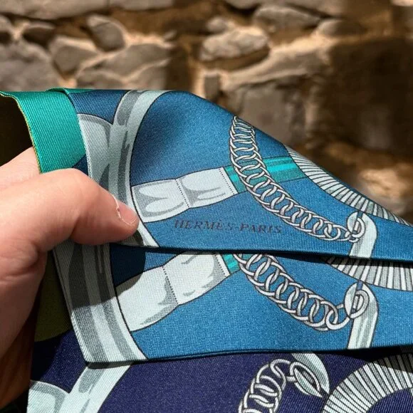 Hermès Blue Green Eperon D'Or Maxi Twilly Silk Scarf - Picture 9 of 10